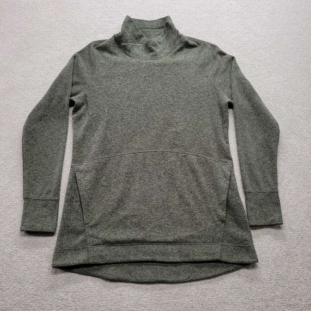 Duluth Trading Co Womens Large Tunic Sweatshirt Green Cowl Neck Kangaroo Pocket